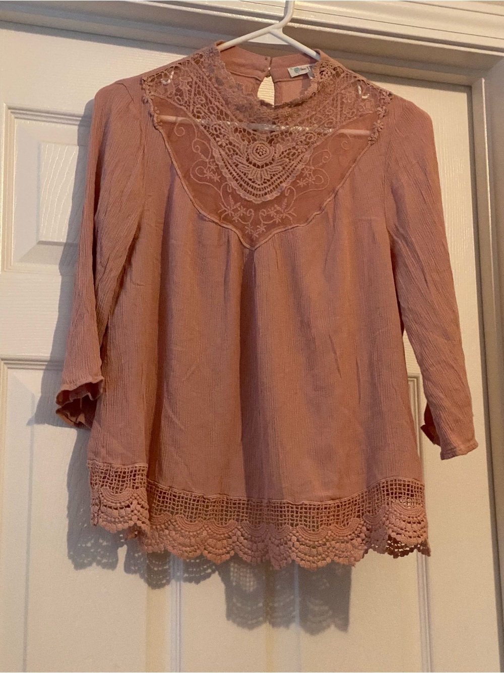 love, Fire Dusty Rose Lace Yoke Blouse